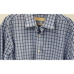 Michael Kors Men's Regular 16 1/2 32-33 Fit Non-Iron Blue & White Checkered Dres